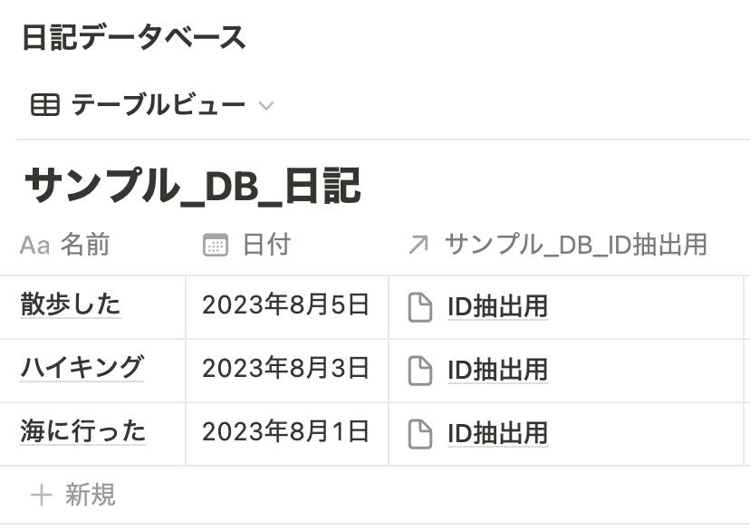 「サンプル_DB_日記」データベース