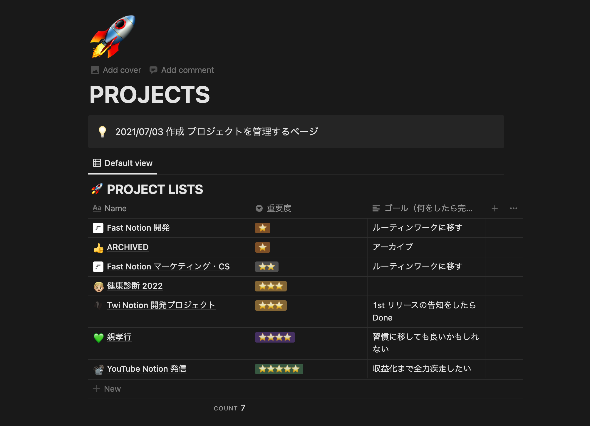 プロジェクトページのスクリーンショット
