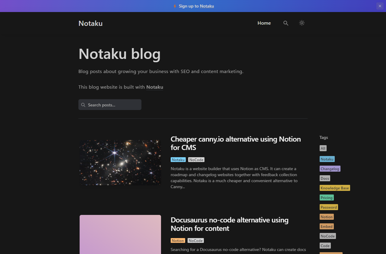 Notaku で作れるブログ
